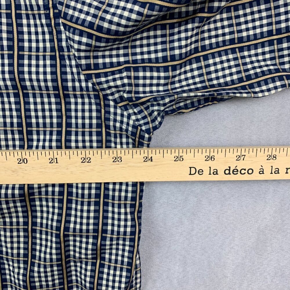 Peter Millar Mens Shirt Large Blue Gold Plaid Button Up Long Sleeve Windowpane - Picture 5 of 7